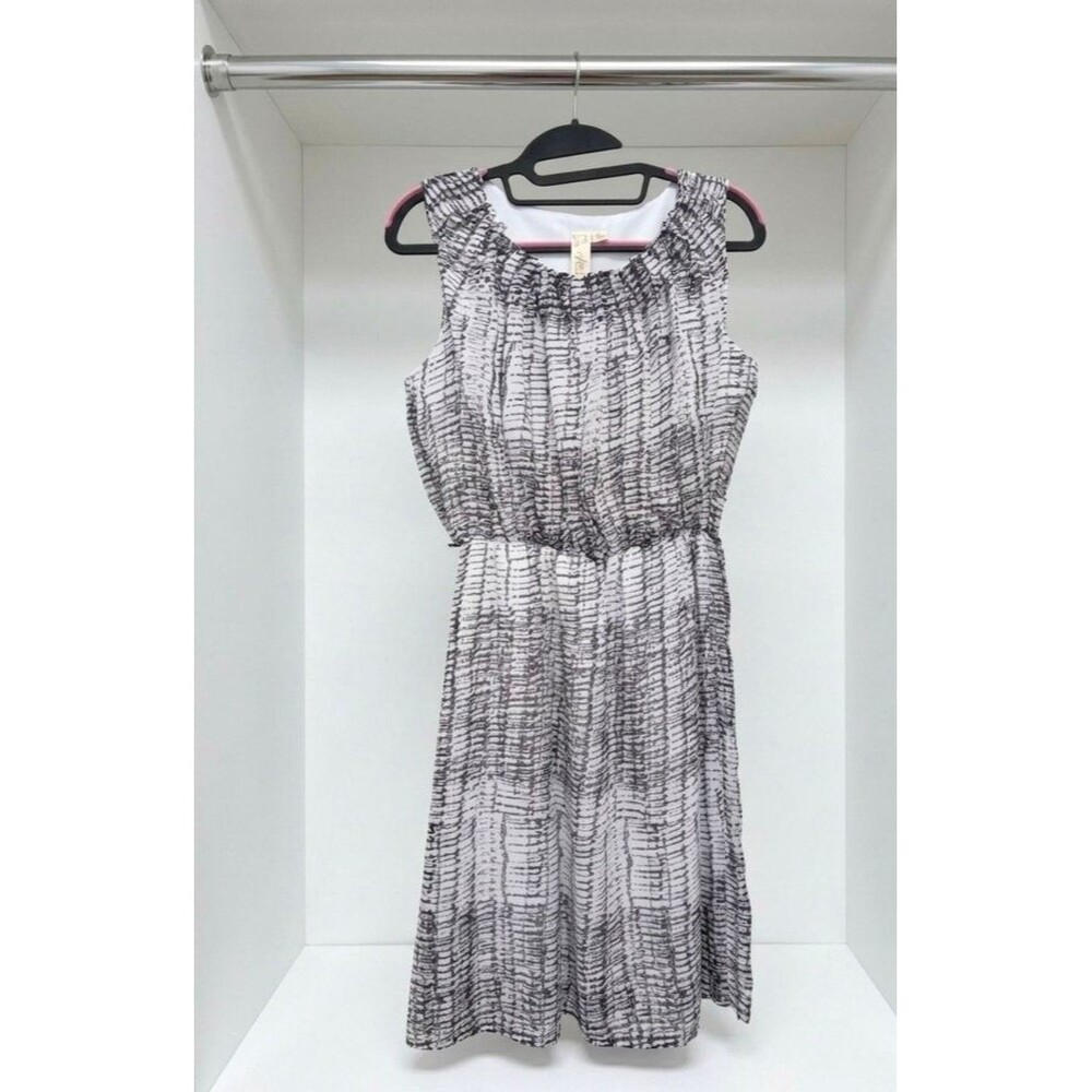 Emma & Michele Black White Abstract Print Blouson Dress Sleeveless Lined EUC M